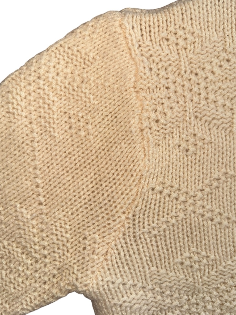 Vintage 80s Lands End Wool Fisherman Sweater Ivory Snowflake USA Large Chunky - Picture 9 of 15